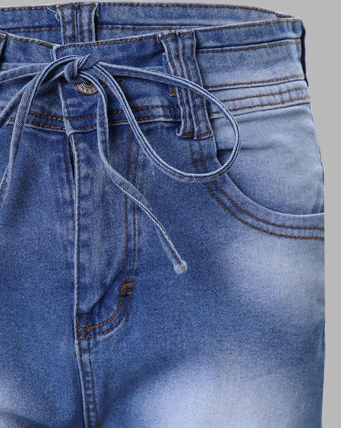 Sexy High Waist Tied Detail Denim Shorts - Image 4