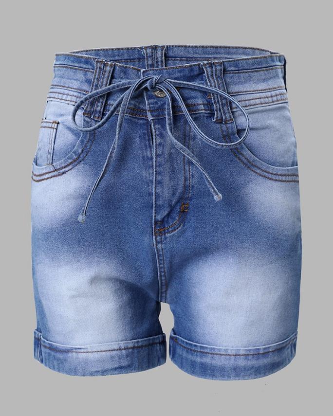 Sexy High Waist Tied Detail Denim Shorts - Image 5