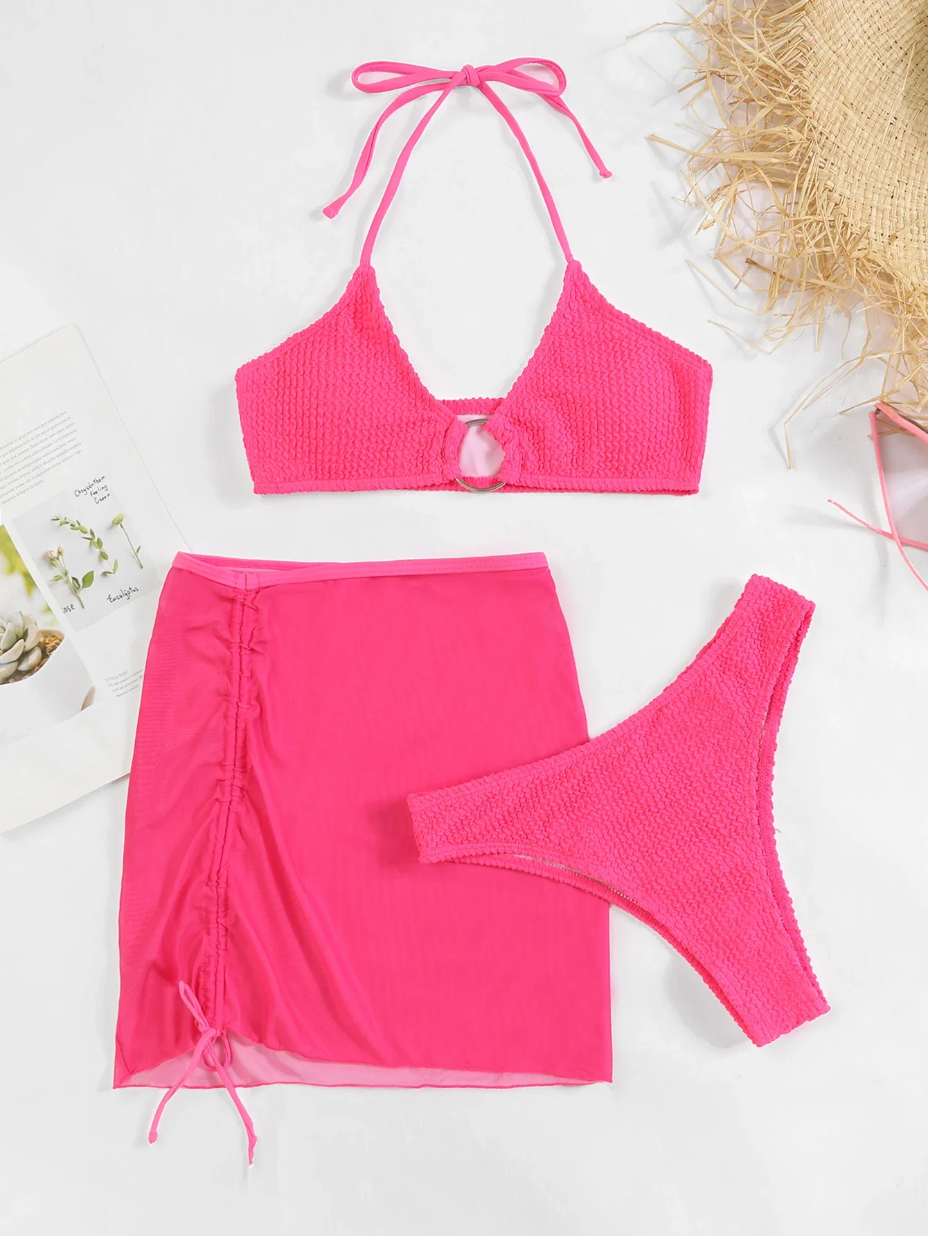 High Waisted Bikini for Women Tummy Control Bottoms Push Up Crop Top Swimsuit 3Piece Bathing Suits - Image 6
