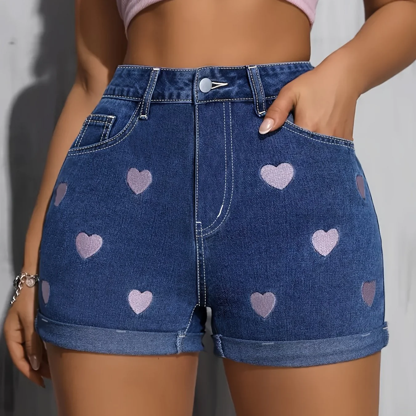 [High Waisted] Denim Shorts | High Waisted | Embroidered | Comfortable | Summer - Image 10