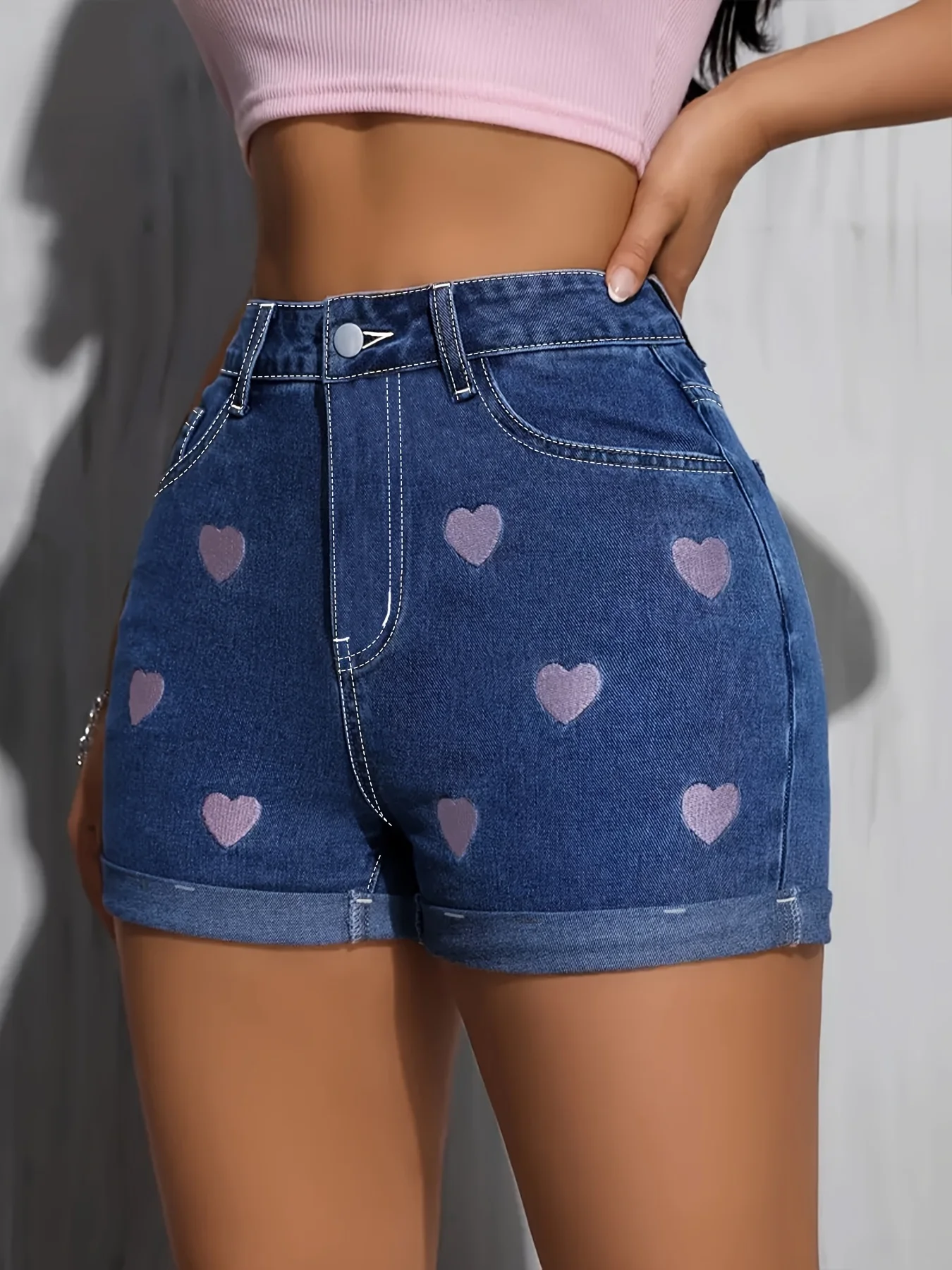 [High Waisted] Denim Shorts | High Waisted | Embroidered | Comfortable | Summer - Image 3