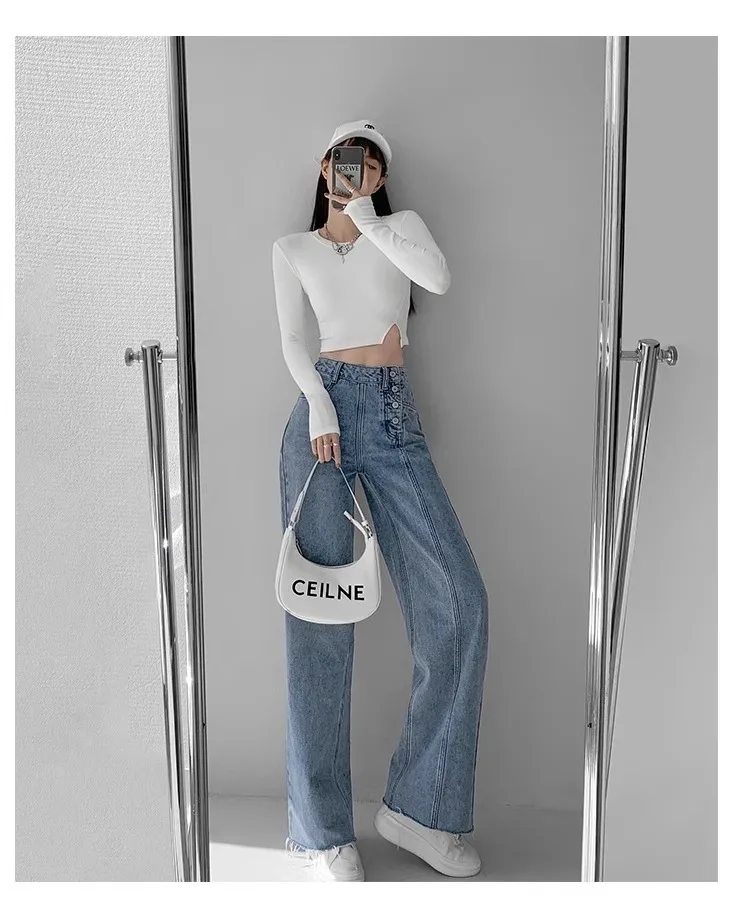 High-waisted Jeans Women's Loose-fit Straight-leg Trousers Draped Wide-leg Denim Pants - Image 9