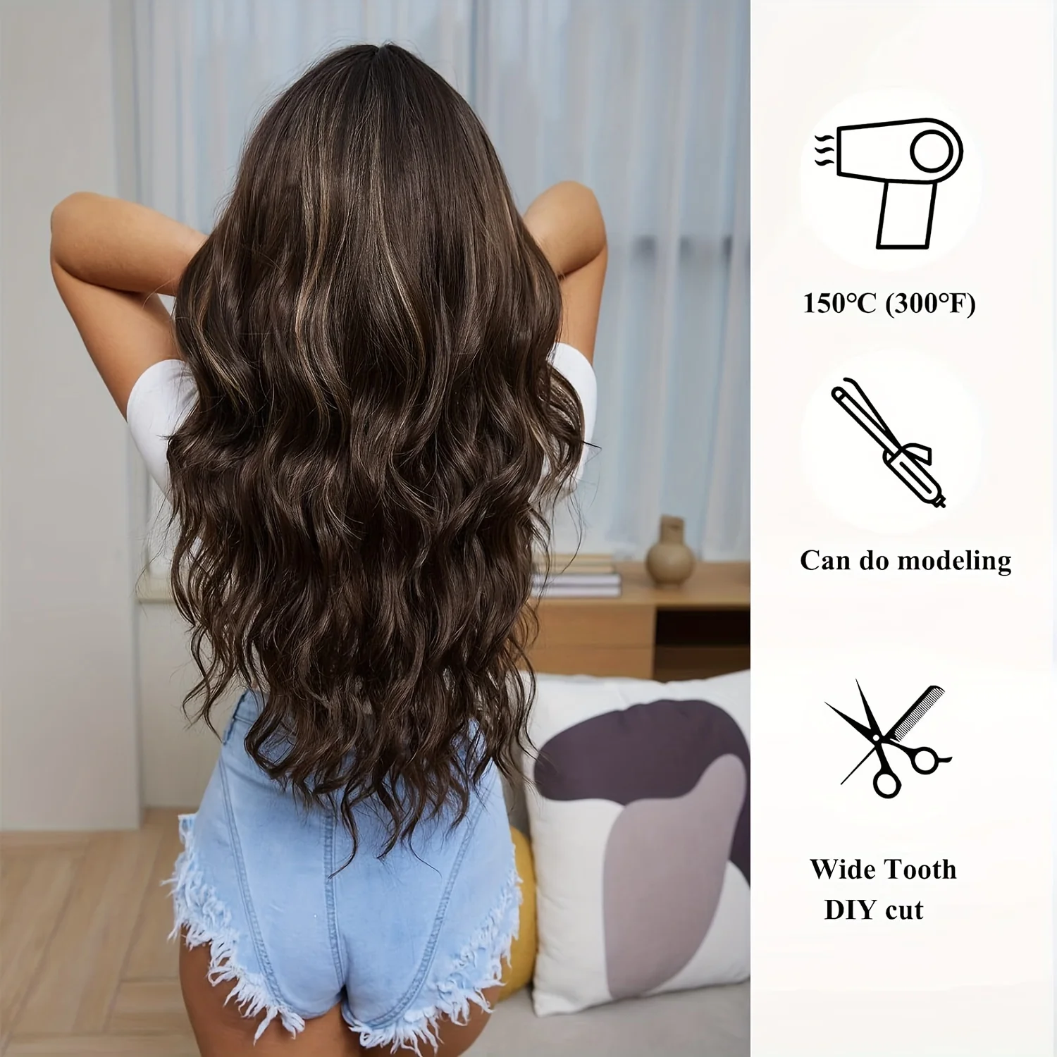 Highlight Long Curly Wavy Wig Synthetic Wig Beginners Friendly Heat Resistant Elegant For Daily Use Wigs For Women - Image 4