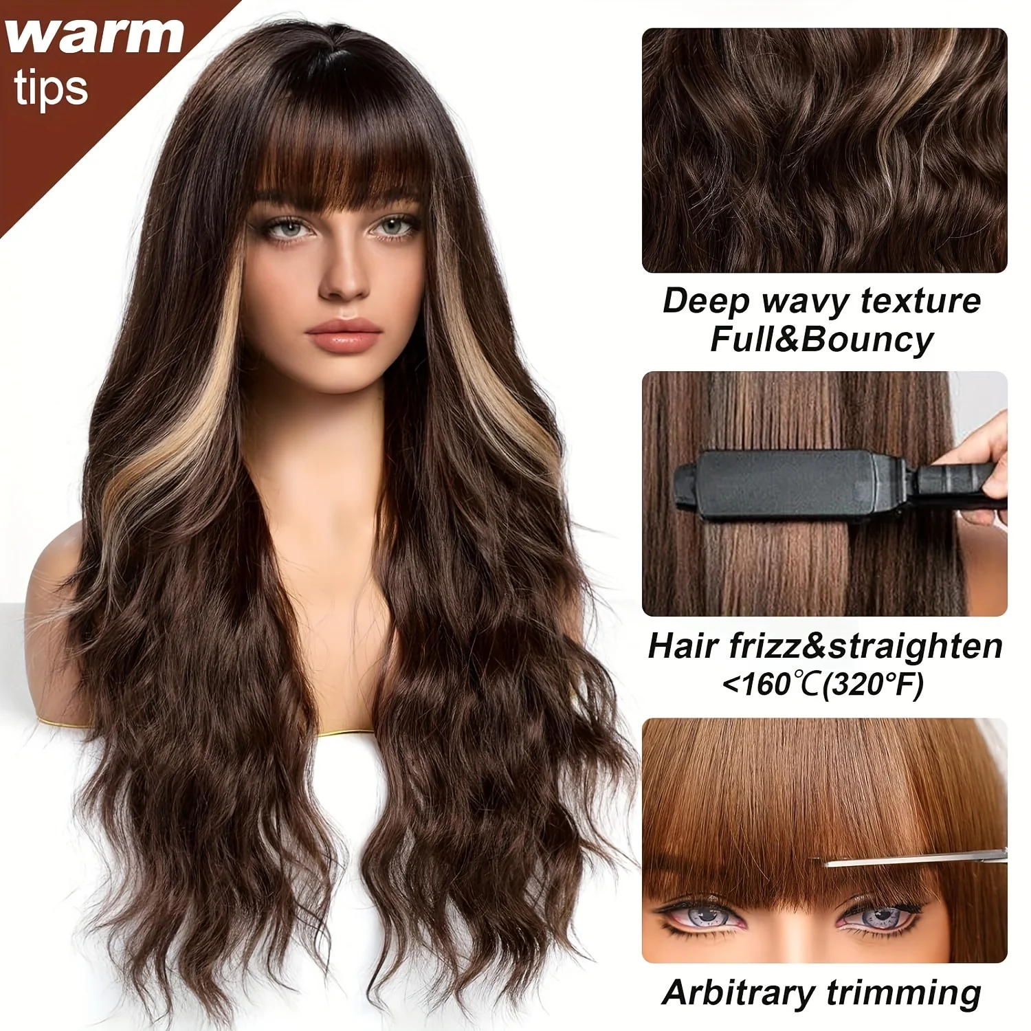 Highlight Long Curly Wavy Wig Synthetic Wig Beginners Friendly Heat Resistant Elegant For Daily Use Wigs For Women - Image 5