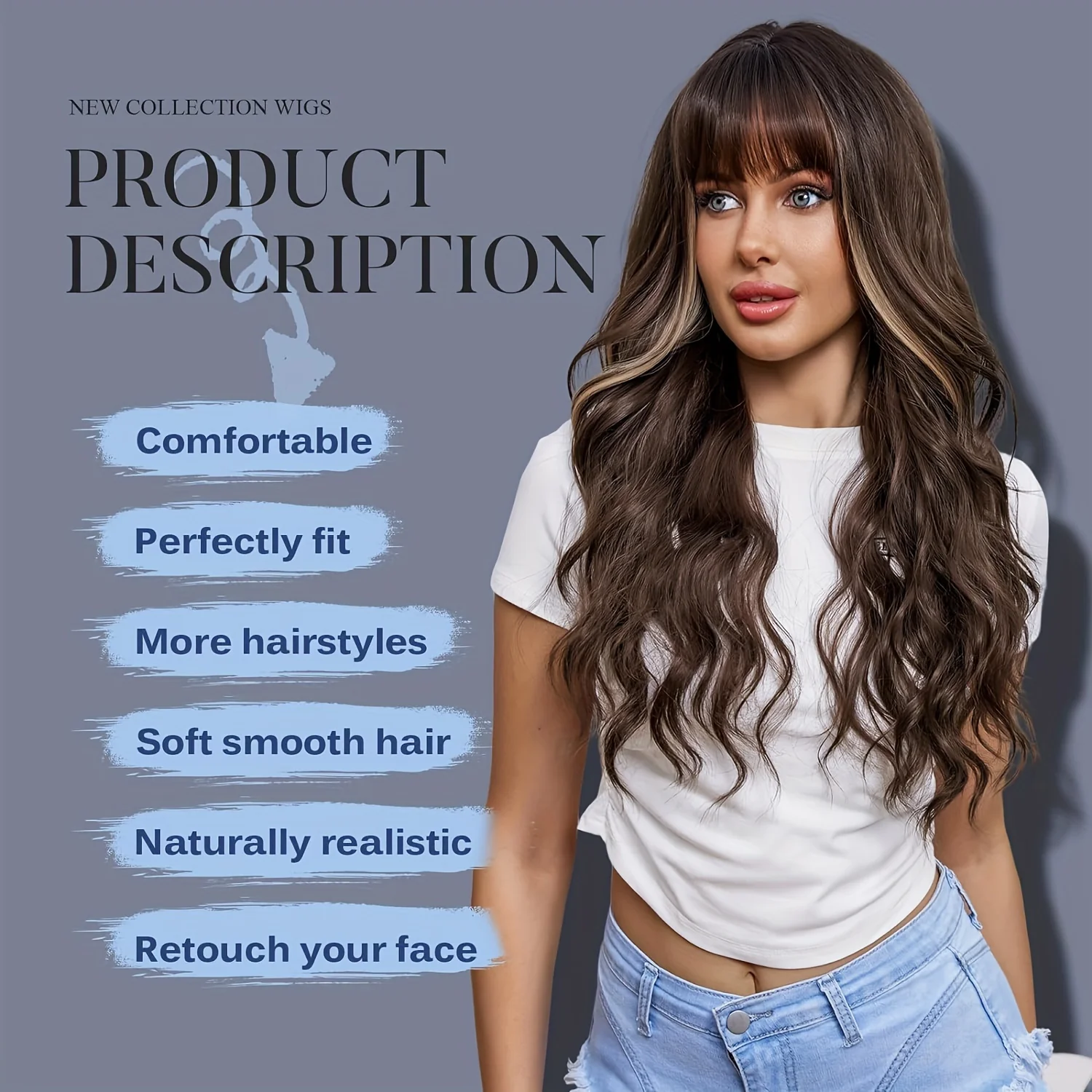 Highlight Long Curly Wavy Wig Synthetic Wig Beginners Friendly Heat Resistant Elegant For Daily Use Wigs For Women - Image 6