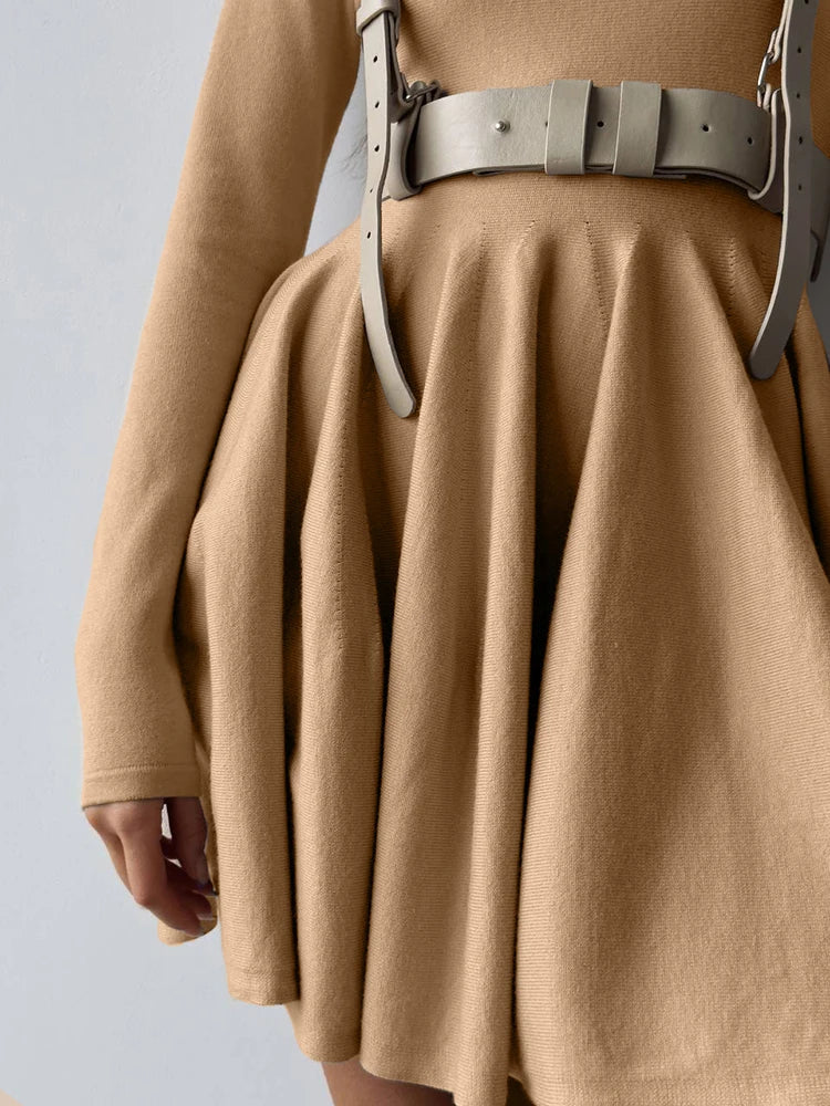 Hirsionsan Elegant Long Sleeve Mini Dress Sweater Women Winter O Neck Tight Sexy Chic Pleated Skirt Basic Female Knit Jumper - Image 6