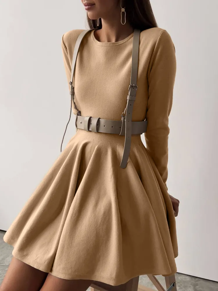 Hirsionsan Elegant Long Sleeve Mini Dress Sweater Women Winter O Neck Tight Sexy Chic Pleated Skirt Basic Female Knit Jumper - Image 9