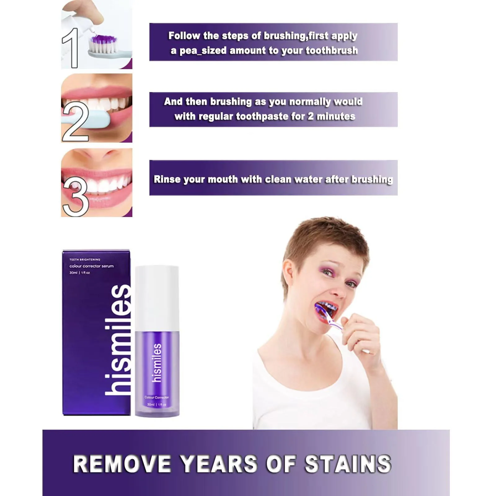 Hismile Colour Corrector, Tooth Stain Removal, Teeth Whitening Booster, Purple Toothpaste, Colour Correcting, - Image 8