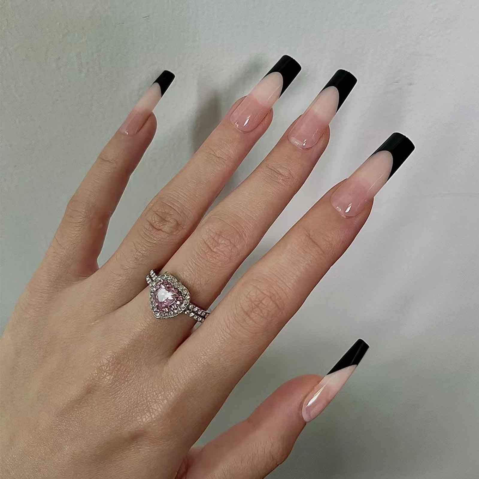 Hkanlre Long Press on Nails Bling Fake Nails French Acrylic Square False Nails for Women and Girls 24PCS (Style26) - Image 4