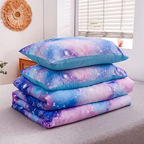 Holawakaka Tie Dye Constellation Print Ombre Comforter Set Twin Size Girls Boys Gradient Galaxy Bedding Set (Blue Purple, Twin) - Image 3
