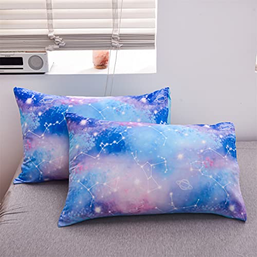 Holawakaka Tie Dye Constellation Print Ombre Comforter Set Twin Size Girls Boys Gradient Galaxy Bedding Set (Blue Purple, Twin) - Image 5