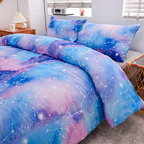 Holawakaka Tie Dye Constellation Print Ombre Comforter Set Twin Size Girls Boys Gradient Galaxy Bedding Set (Blue Purple, Twin) - Image 6