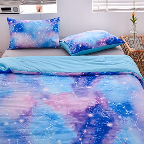 Holawakaka Tie Dye Constellation Print Ombre Comforter Set Twin Size Girls Boys Gradient Galaxy Bedding Set (Blue Purple, Twin) - Image 7