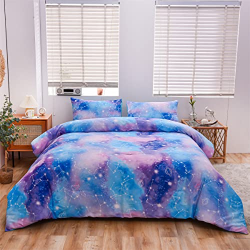 Holawakaka Tie Dye Constellation Print Ombre Comforter Set Twin Size Girls Boys Gradient Galaxy Bedding Set (Blue Purple, Twin) - Image 9