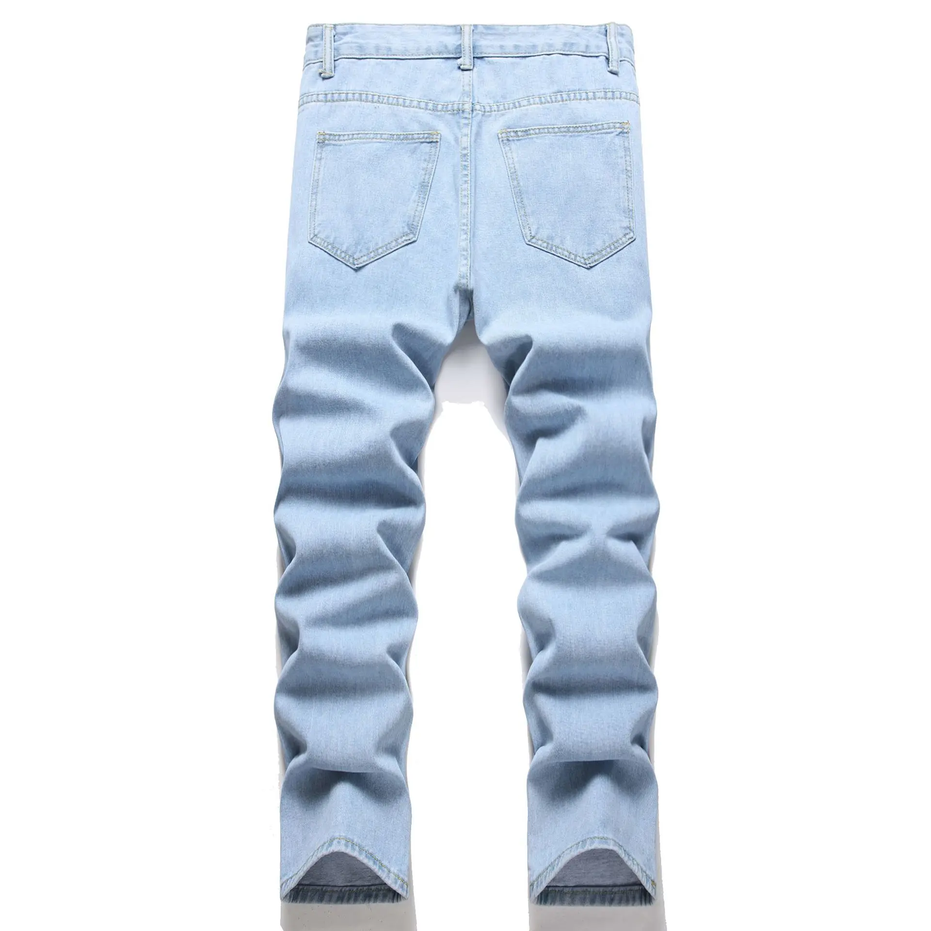 Holes Men Jeans Ankle Length Pants Denim Skinny Ripped Solid Vintage Wash Distressed Slim Fit Pockets 2024 High Street - Image 2