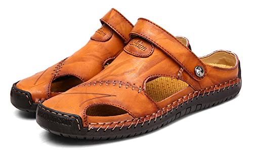 Honeystore Men's Leather Hollow Athletic Sandals Slip-on Roman Casual Shoes Light Brown 8.5 D(M) US Men - Image 4