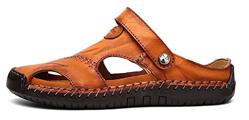 Honeystore Men's Leather Hollow Athletic Sandals Slip-on Roman Casual Shoes Light Brown 8.5 D(M) US Men - Image 6