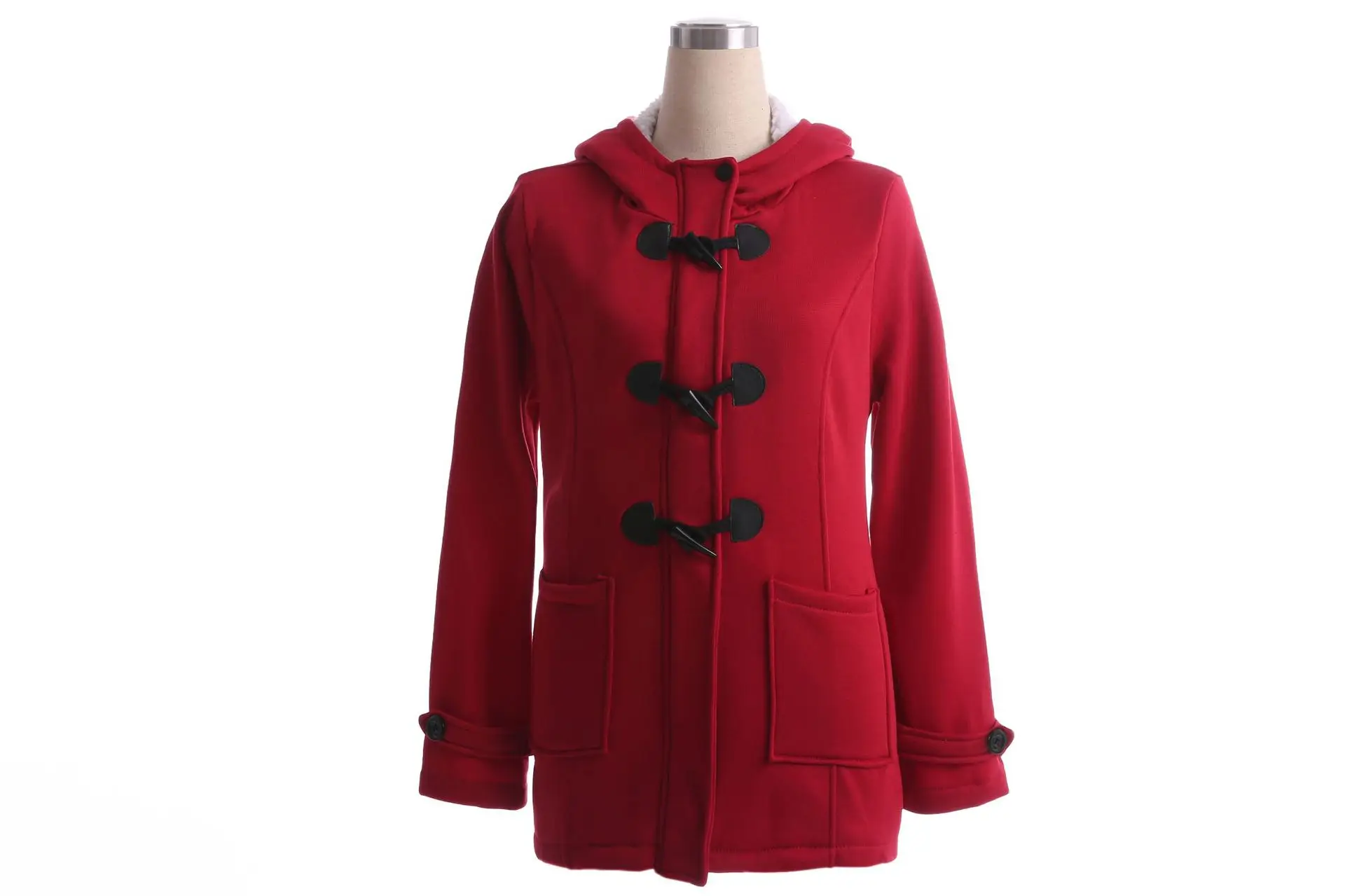 Hooded Cotton Blend Classic Horn Leather Buckle Coat Jacket Cotton Coat Women - Image 47