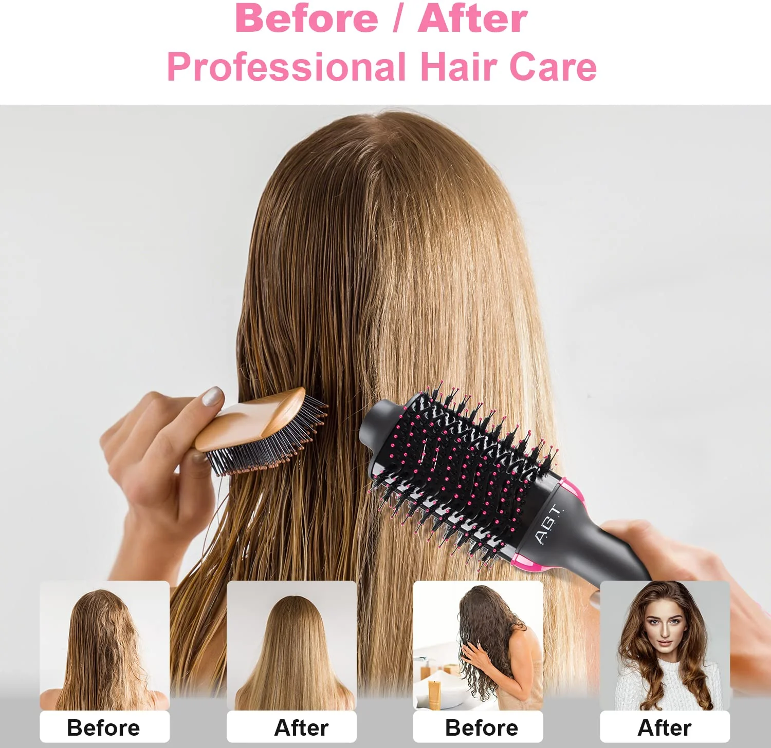 Hot Air Brush, 4 in 1 Hair Dryer Brush & Volumizer, One Step Blow Dryer Suitable for Straight and Curly Hair, Ceramic Coating Achieve Salon Styling at Home 1200W - Image 3