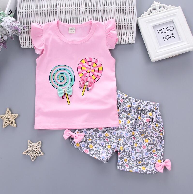 HOT Baby Girls Clothing Outfits Brand Summer Newborn Infant Sleeveless T-shirt Shorts 2pc/Sets Clothes Casual Sports Tracksuits - Image 2