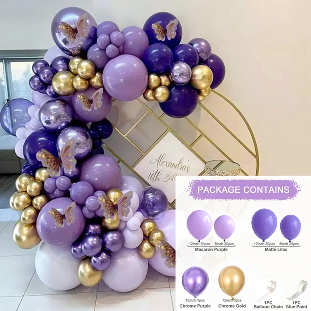 Hot Pink Balloon Garland Arch Kit Butterfly Stickers Chrome Rose Gold Latex Balloons for Birthday Wedding Baby Shower Decoration - Image 28