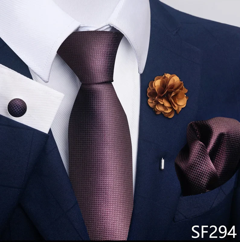 Hot Sale Luxury 8 cm Blue Floral Ties Pocket Square Cufflinks Brooch Set For Man Suit Accessories Holiday Gift Fit Formal Party - Image 12