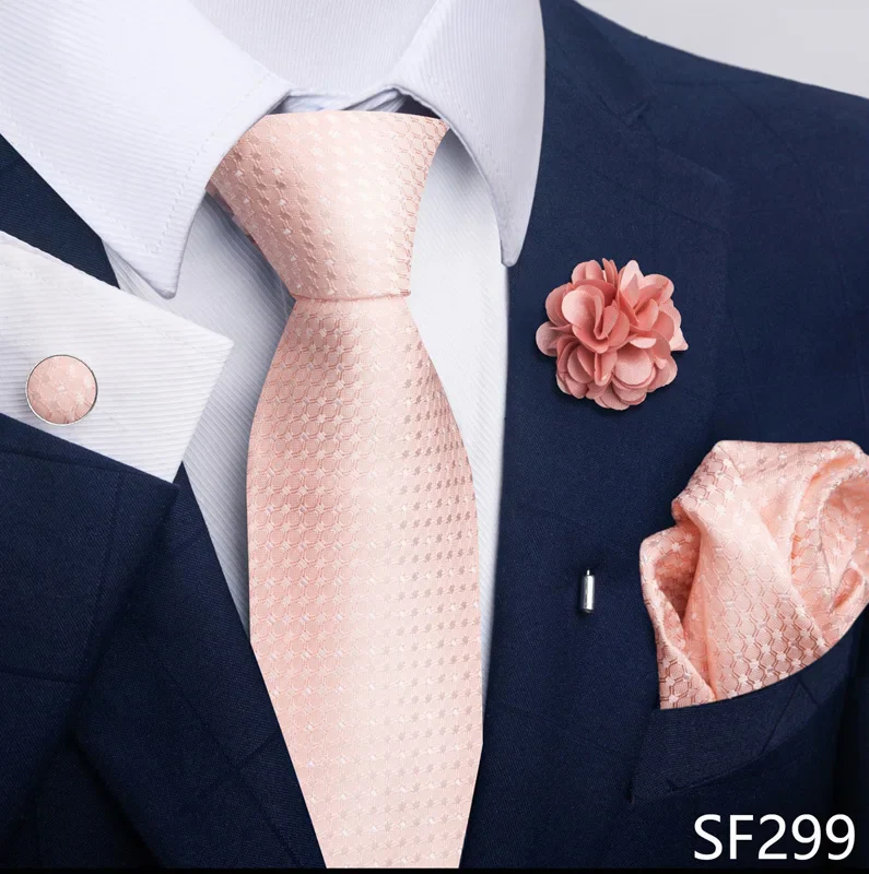 Hot Sale Luxury 8 cm Blue Floral Ties Pocket Square Cufflinks Brooch Set For Man Suit Accessories Holiday Gift Fit Formal Party - Image 17