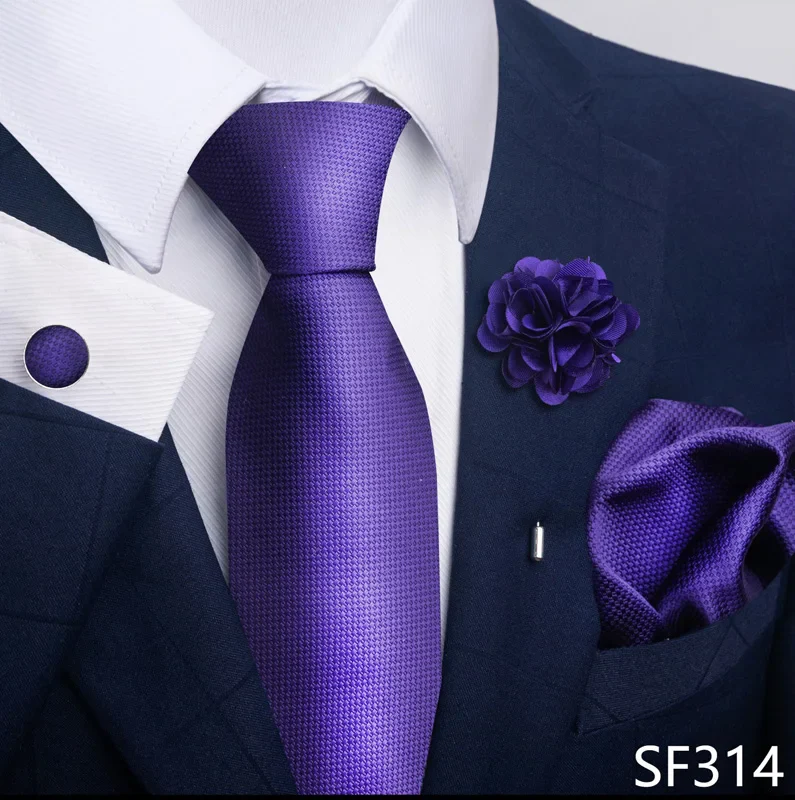 Hot Sale Luxury 8 cm Blue Floral Ties Pocket Square Cufflinks Brooch Set For Man Suit Accessories Holiday Gift Fit Formal Party - Image 32