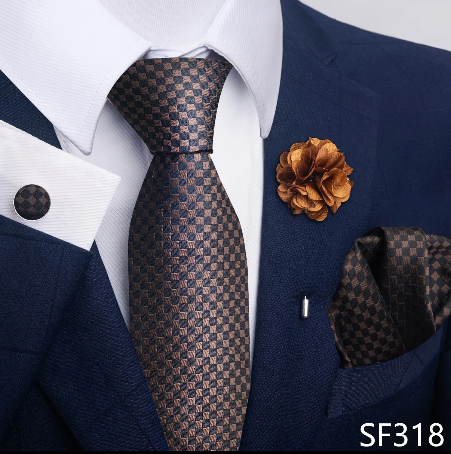 Hot Sale Luxury 8 cm Blue Floral Ties Pocket Square Cufflinks Brooch Set For Man Suit Accessories Holiday Gift Fit Formal Party - Image 36