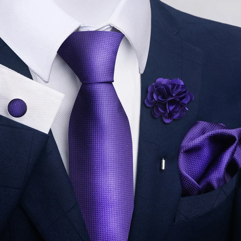 Hot Sale Luxury 8 cm Blue Floral Ties Pocket Square Cufflinks Brooch Set For Man Suit Accessories Holiday Gift Fit Formal Party - Image 51