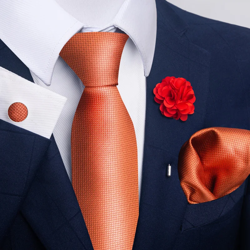 Hot Sale Luxury 8 cm Blue Floral Ties Pocket Square Cufflinks Brooch Set For Man Suit Accessories Holiday Gift Fit Formal Party - Image 60