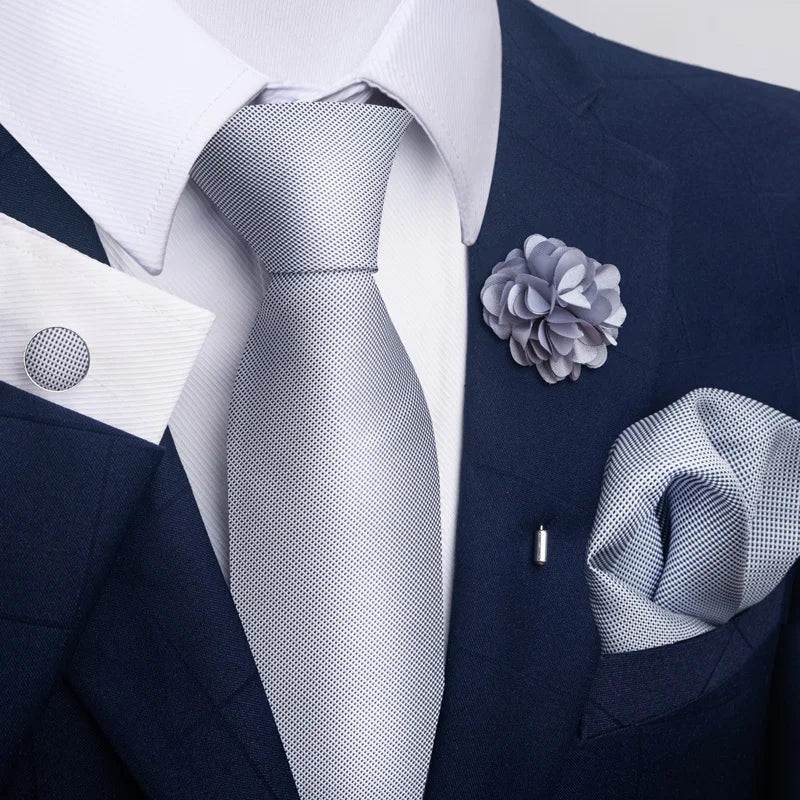 Hot Sale Luxury 8 cm Blue Floral Ties Pocket Square Cufflinks Brooch Set For Man Suit Accessories Holiday Gift Fit Formal Party - Image 63
