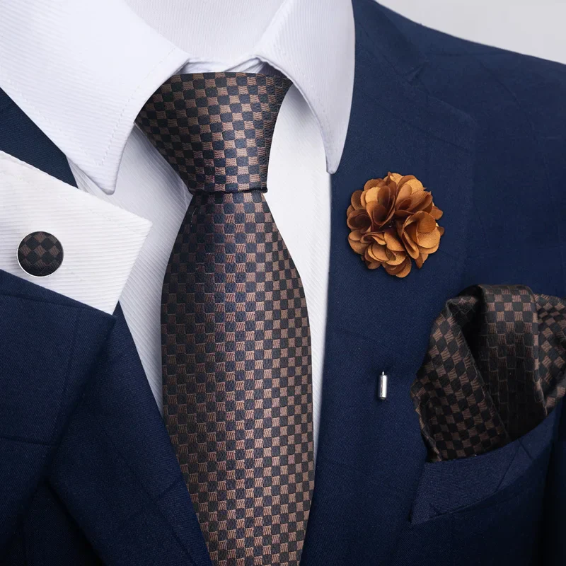 Hot Sale Luxury 8 cm Blue Floral Ties Pocket Square Cufflinks Brooch Set For Man Suit Accessories Holiday Gift Fit Formal Party - Image 64