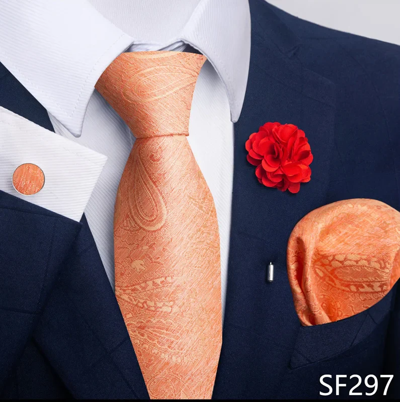 Hot Sale Luxury 8 cm Blue Floral Ties Pocket Square Cufflinks Brooch Set For Man Suit Accessories Holiday Gift Fit Formal Party - Image 15