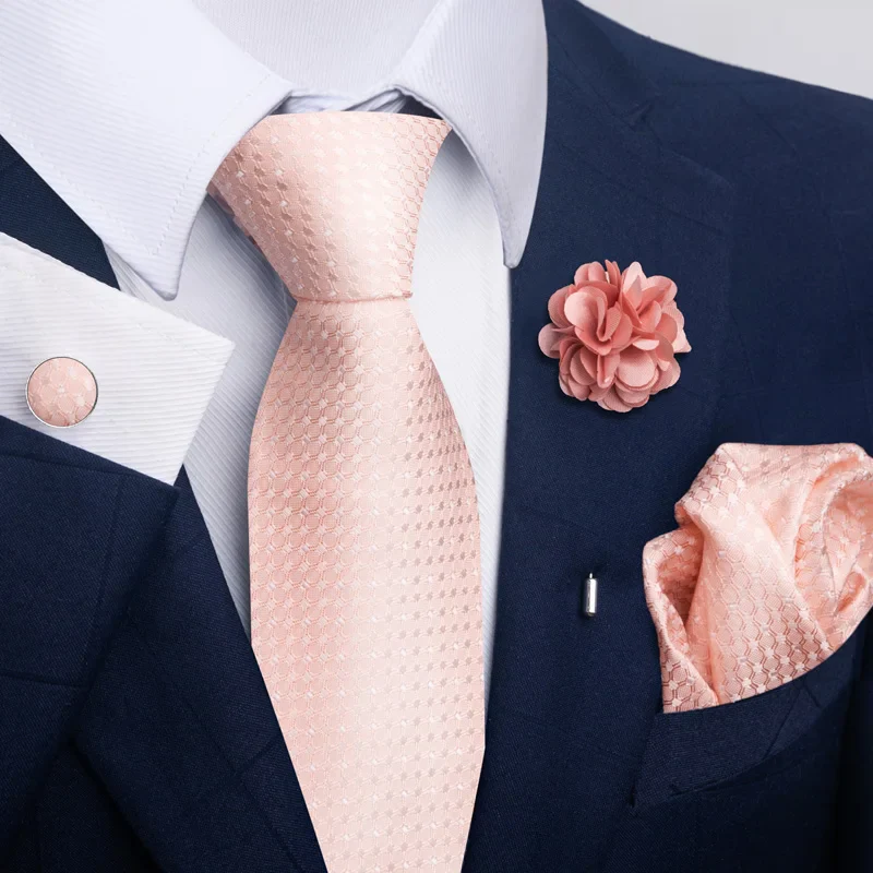 Hot Sale Luxury 8 cm Blue Floral Ties Pocket Square Cufflinks Brooch Set For Man Suit Accessories Holiday Gift Fit Formal Party - Image 56