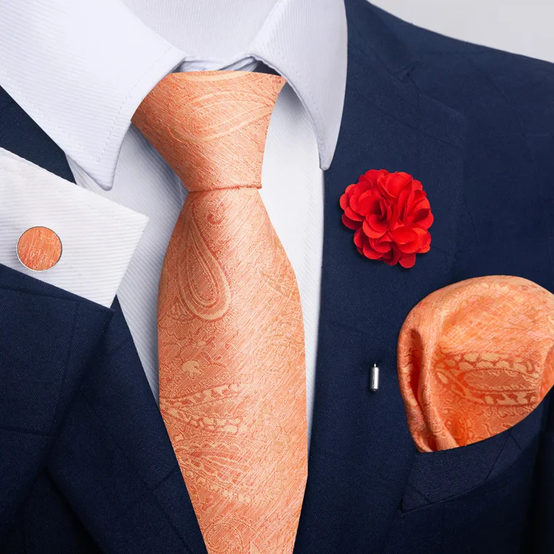 Hot Sale Luxury 8 cm Blue Floral Ties Pocket Square Cufflinks Brooch Set For Man Suit Accessories Holiday Gift Fit Formal Party - Image 59