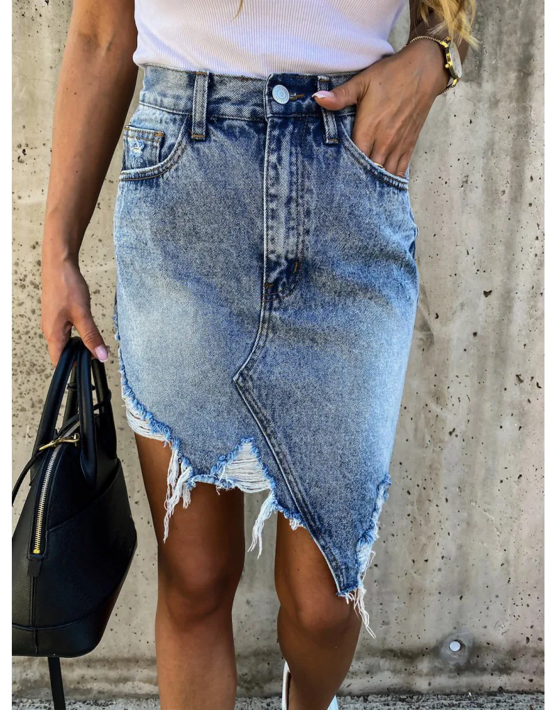 Hot sale summer woman denim skirt trendy irregular Ripped jeans skirt sexy slim Pack hips mini skirt S-XL drop shipping new - Image 5