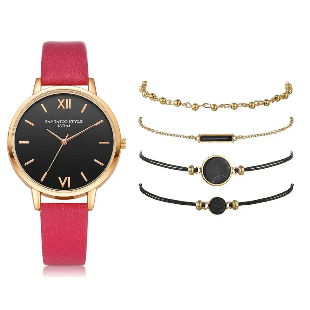 Hot Sales Woman Watch Set 5 pcs Quartz Leather Female Wristwatches Simple Roman Ladies Watches 2020 Gift Casual relogio feminino - Image 13