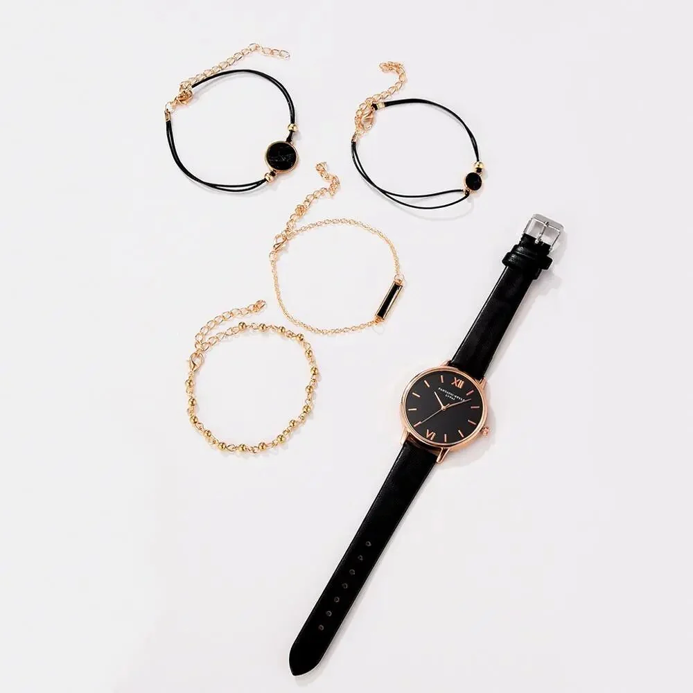 Hot Sales Woman Watch Set 5 pcs Quartz Leather Female Wristwatches Simple Roman Ladies Watches 2020 Gift Casual relogio feminino - Image 22
