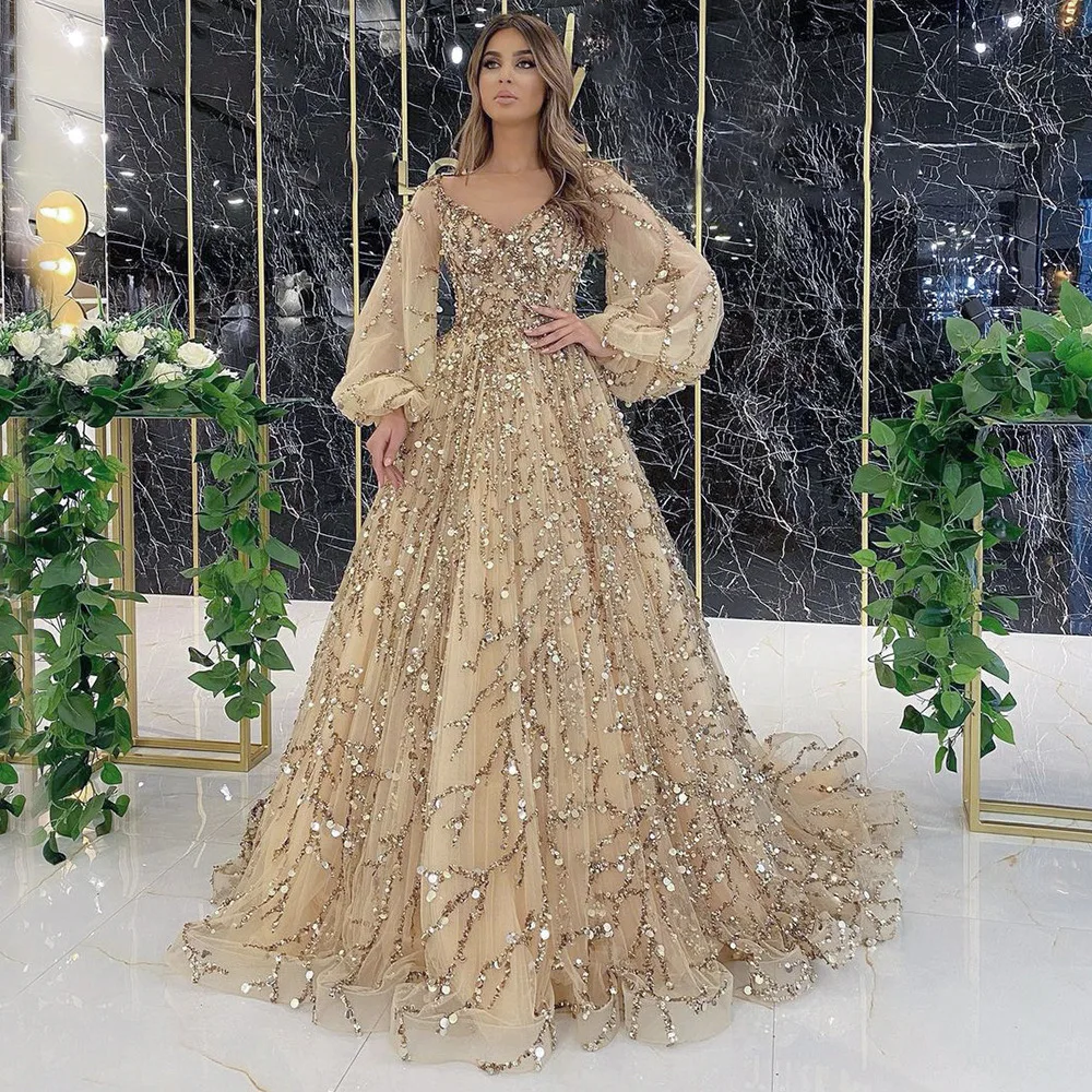 Hot Selling 2024 Elegant Dress V Neck Sequined Skirt Puff Sleeve Backless Sexy Tight Skirt Ladies Evening Party Dress
