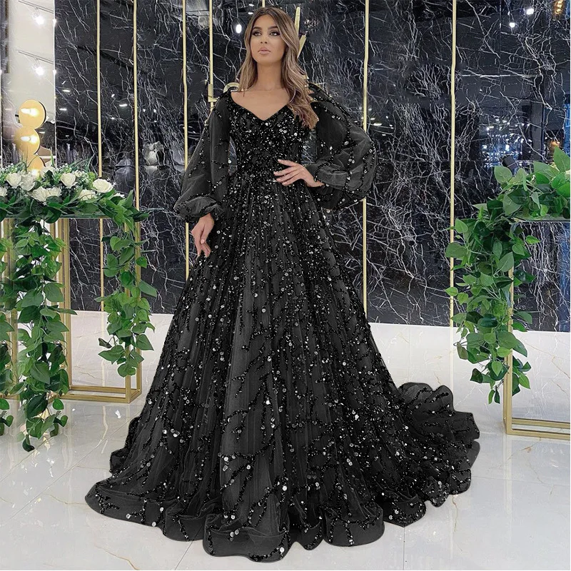 Hot Selling 2024 Elegant Dress V Neck Sequined Skirt Puff Sleeve Backless Sexy Tight Skirt Ladies Evening Party Dress - Image 7