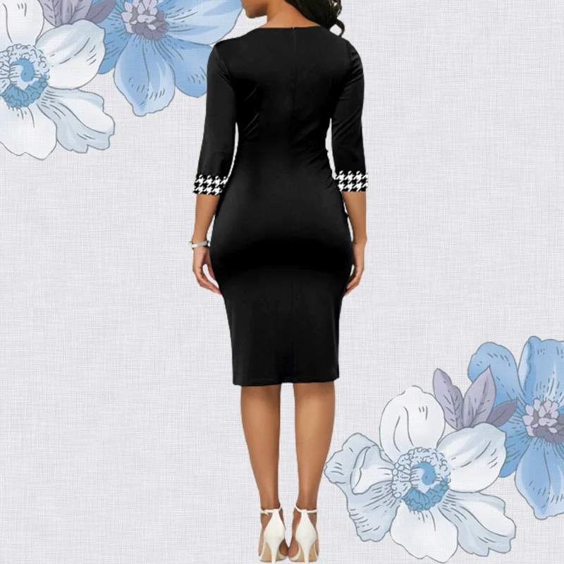 Houndstooth Formal Occasion Dresses Elegant Patchwork Summer Dress Fashion Plus Size Clothes for Women High Waist Party Dresses - Image 12