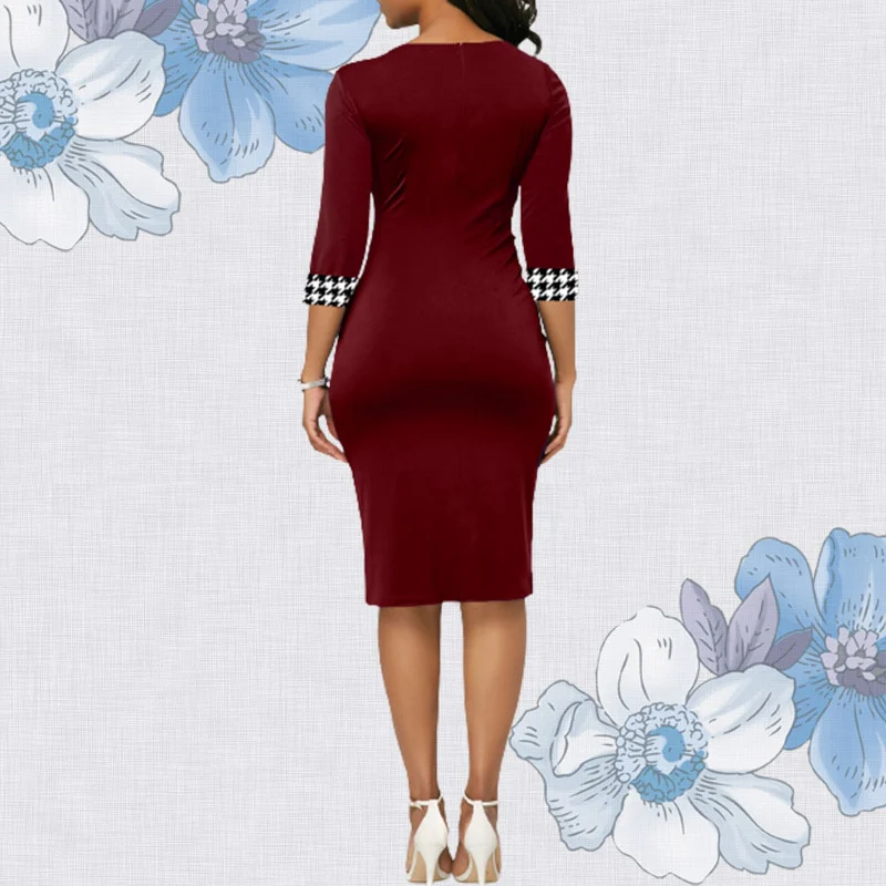 Houndstooth Formal Occasion Dresses Elegant Patchwork Summer Dress Fashion Plus Size Clothes for Women High Waist Party Dresses - Image 13