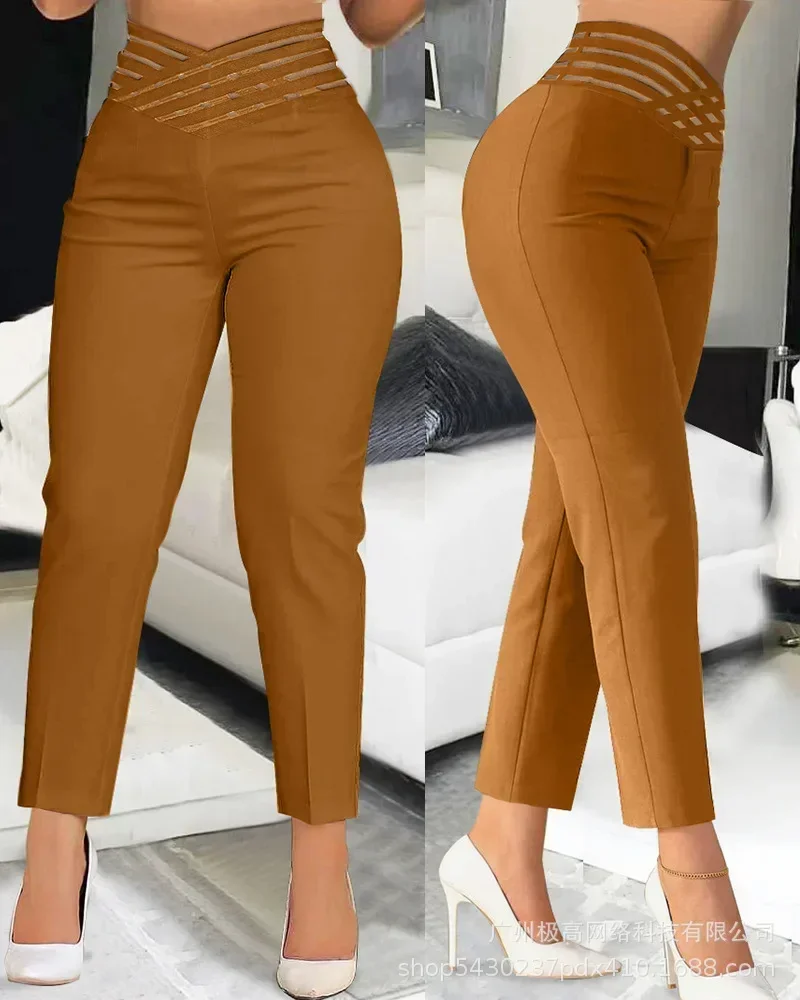 Houndstooth Print High Waist Work Pants Women Plaid Summer Spring Fashion Ankle Length Pants Office Lady - Image 8