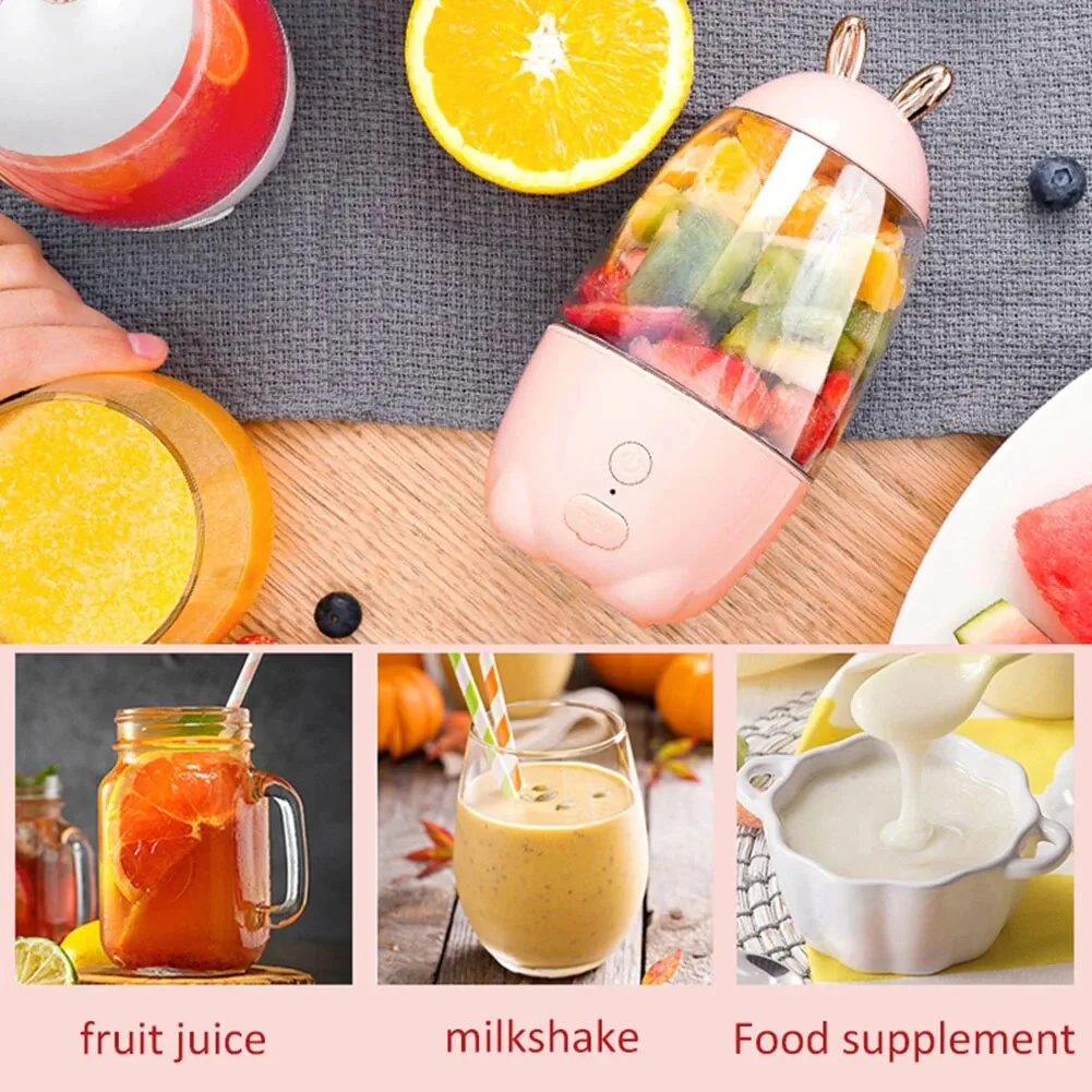 Household student multifunctional juicer cup Lovely Rabbit Portable USB Rechargeable electric Juicer Cup Fruit Blender Mixer - Image 3