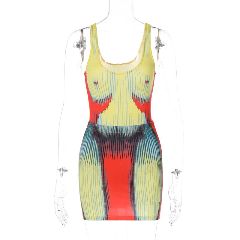 Hovance 3D Printing Two-Piece Women's Sexy Suspender Bodysuit And Mini Tight-Fitting Skirt With 2023 Spring Party Club Clothing - Image 2