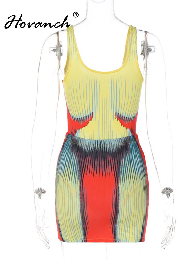Hovance 3D Printing Two-Piece Women's Sexy Suspender Bodysuit And Mini Tight-Fitting Skirt With 2023 Spring Party Club Clothing - Image 5
