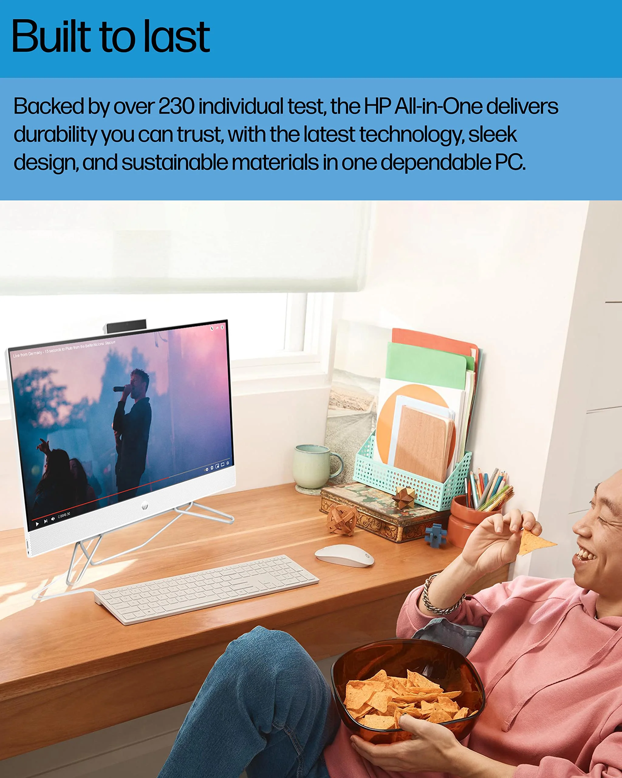 HP All-in-One Bundle PC, 23.8" FHD Micro-Edge Touchscreen Display, AMD Ryzen 5 processor, AMD Radeon Graphics, 12 GB RAM, 512 GB SSD, Windows 11 Home OS, Wi-Fi (24-cb1142, 2022) - Image 3