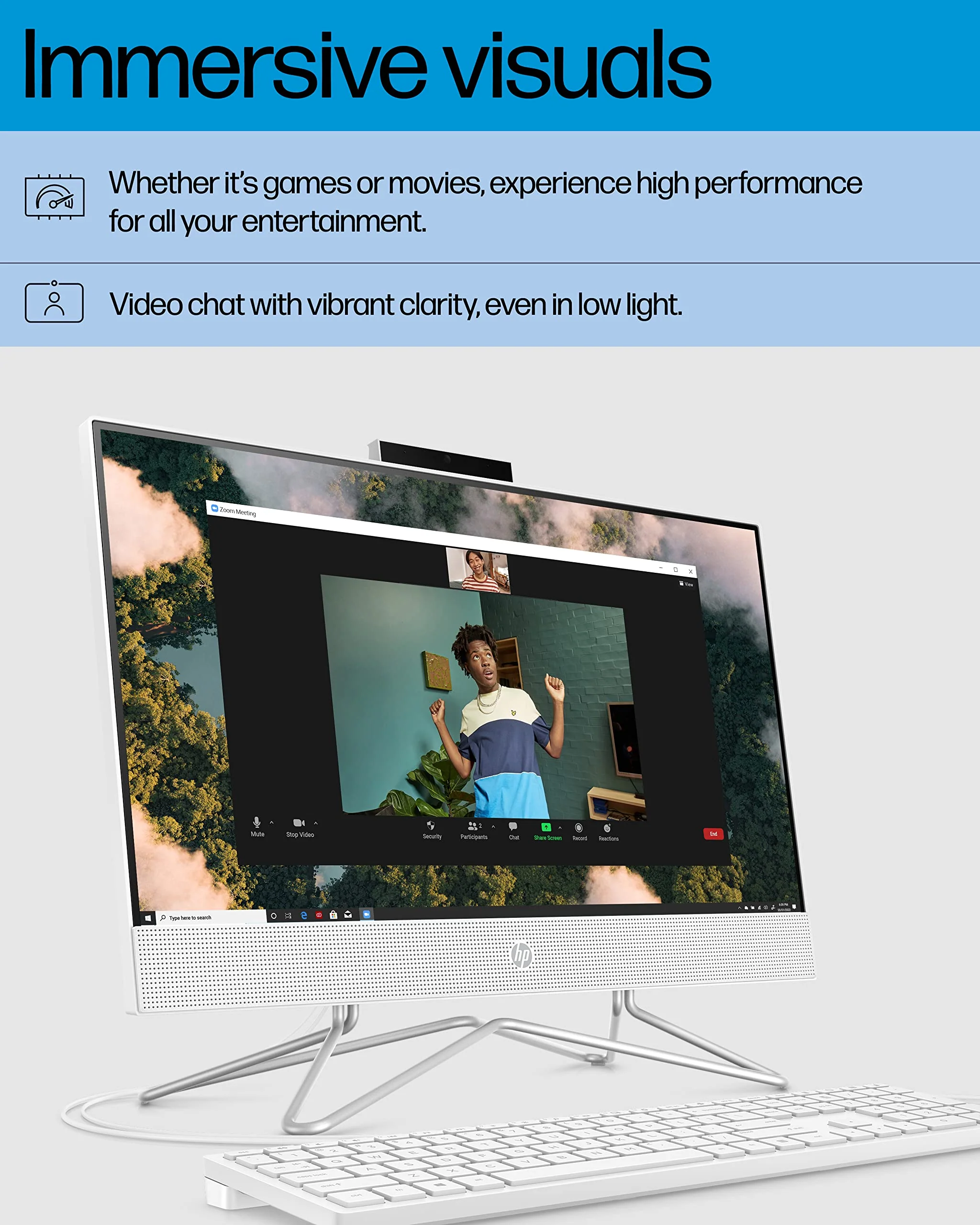 HP All-in-One PC Desk Computer, 21.5" Full HD Micro-Edge Display, AMD Ryzen 3 Processor, AMD Radeon Graphics, 8 GB SDRAM, 256 GB SSD, Windows11 Home OS, MU-MIMO, Bluetooth, and Wi-Fi (22-dd0032, 2022) - Image 6
