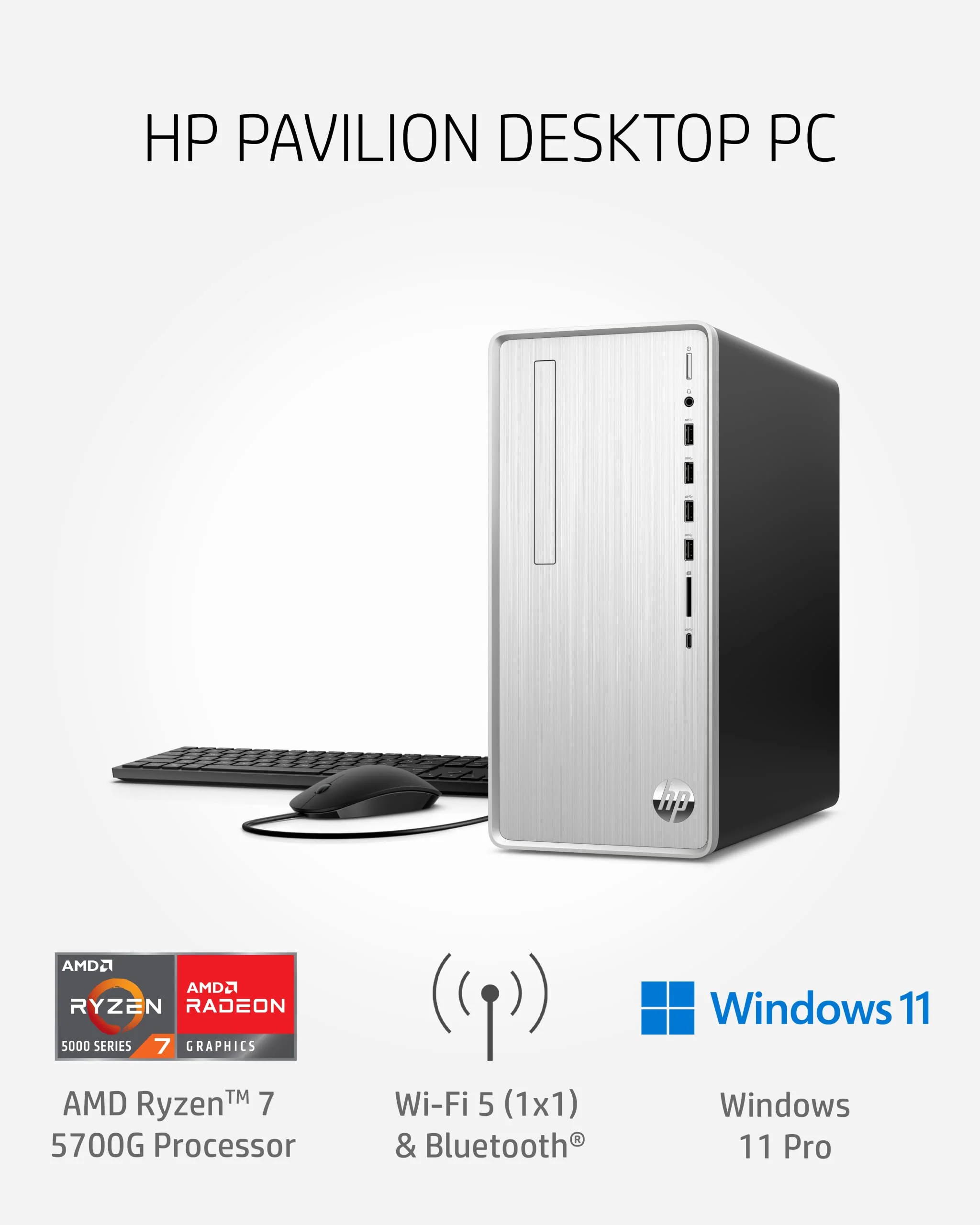 HP Pavilion Desktop PC, AMD Ryzen 7 5700G, 16 GB RAM, 512 GB SSD, Windows 11 Pro, Wi-Fi 5 & Bluetooth Connectivity, 9 USB Ports, Wired Mouse and Keyboard Combo, Pre-Built Tower (TP01-2022, 2021) - Image 8